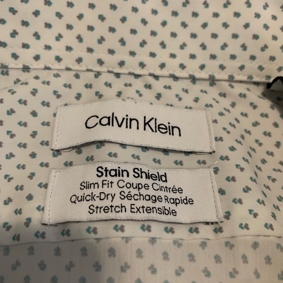 Calvin Klein Men's Stain Shield Slim Fit White with Teal/Grey Micro Dot - XL - Picture 3 of 6